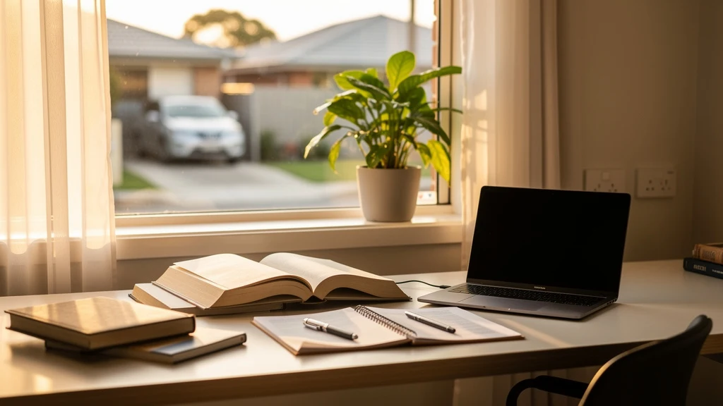 Warm study setup with books and a laptop, representing private tutoring in Randwick