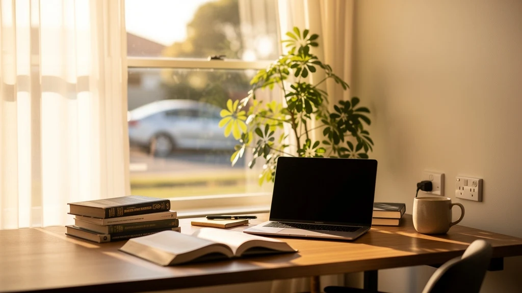 Warm study setup with books and a laptop, representing private tutoring in Vaucluse