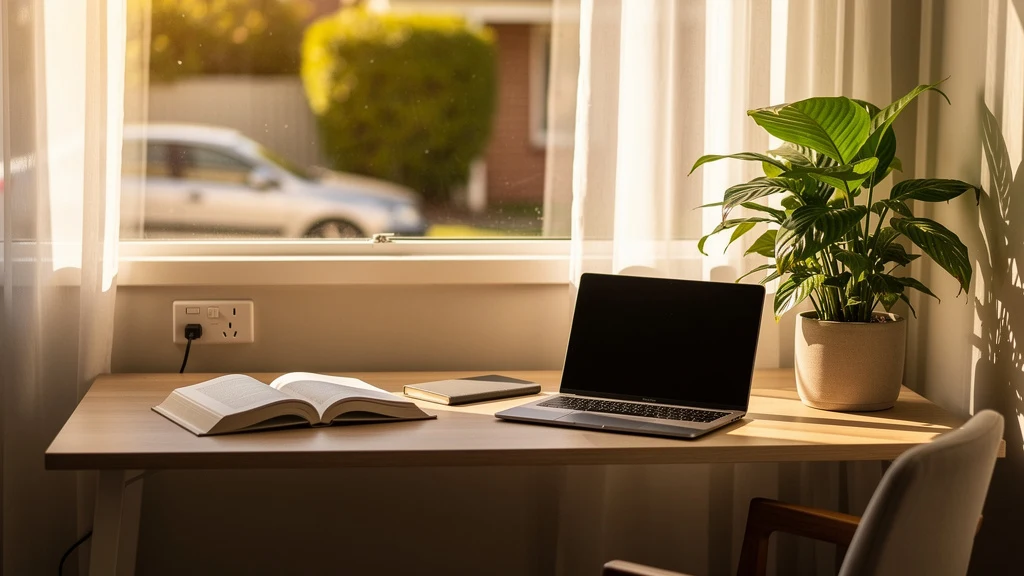 Warm study setup with books and a laptop, representing private tutoring in Bondi