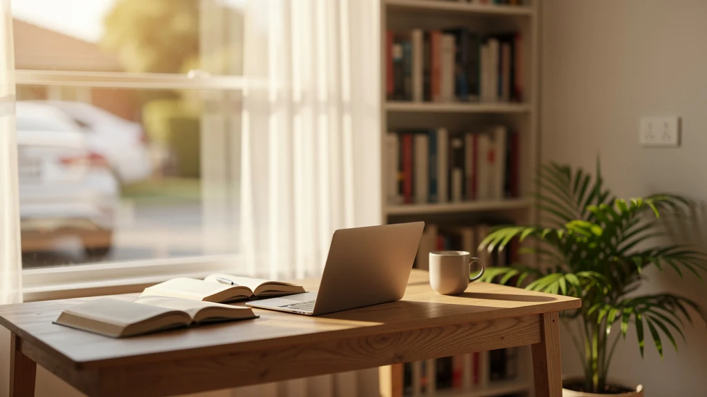 Warm study setup with books and a laptop, representing private tutoring in Ryde
