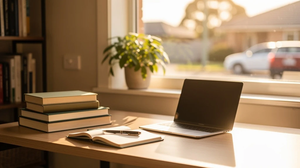 Warm study setup with books and a laptop, representing private tutoring in Burwood