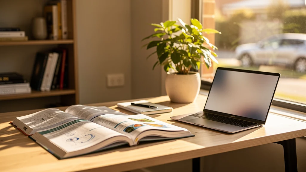Warm study setup with books and a laptop, representing private tutoring in Biology